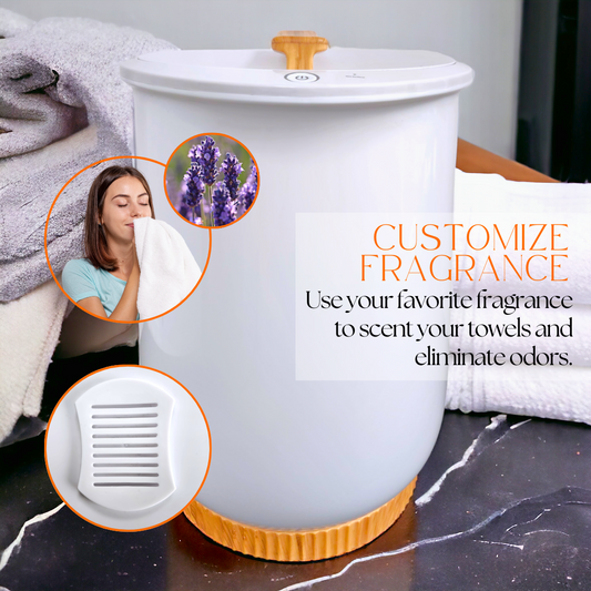 Di'Aroma® Towel Warmer 69798 - DiAroma by Mystic Romance.
This bucket-style warmer can accommodate two 40" X 70" bath towels, bathrobes, blankets, and more. With dimensions of 13" (L) x 13" (W) x 19" (H) and a total capacity of 20 L, it is designed to meet the needs of the whole family.