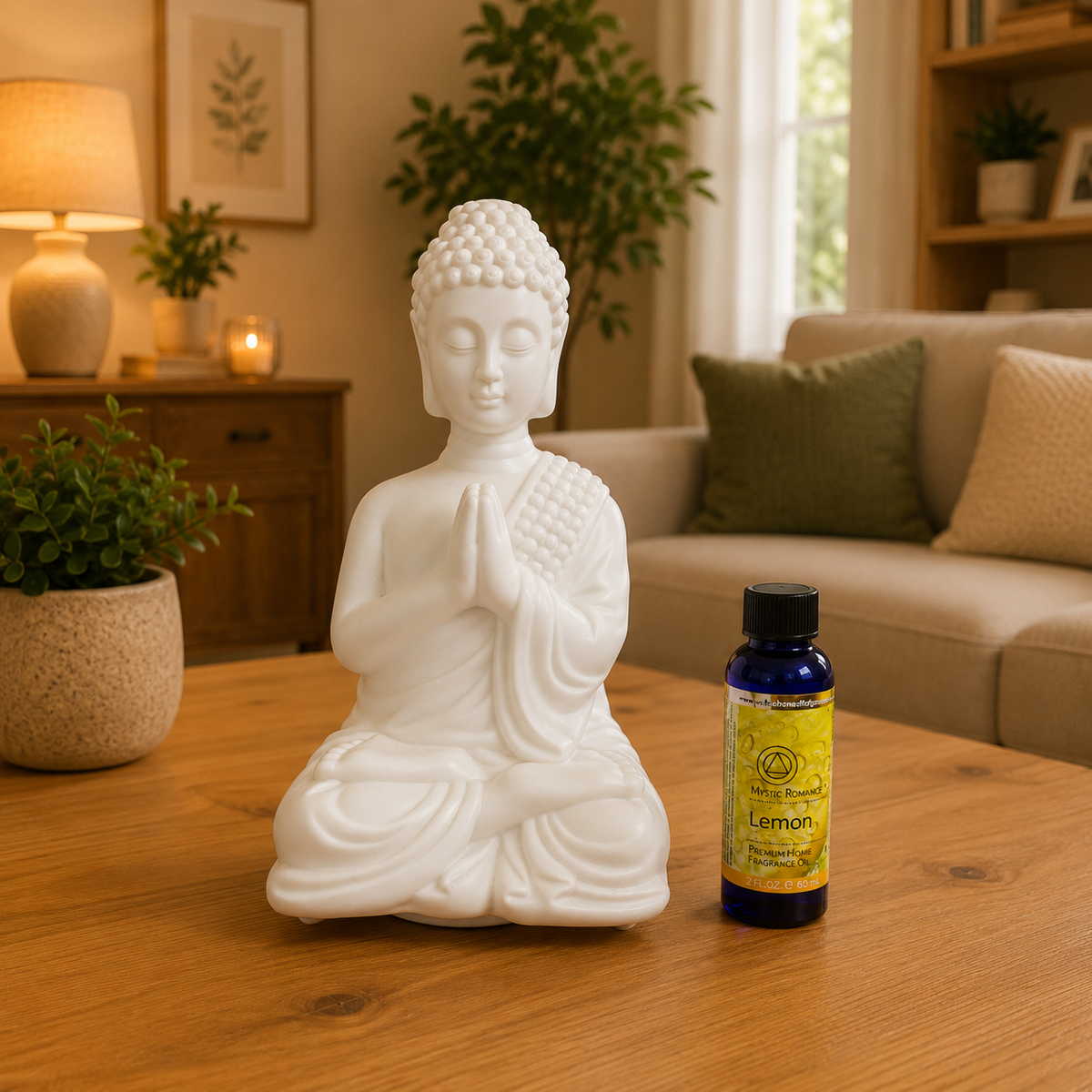 Meditating Buddha Ultrasonic Aroma Diffuser 100ml – Ceramic Fragrance Oil Diffuser with LED Ambient Light 66980
